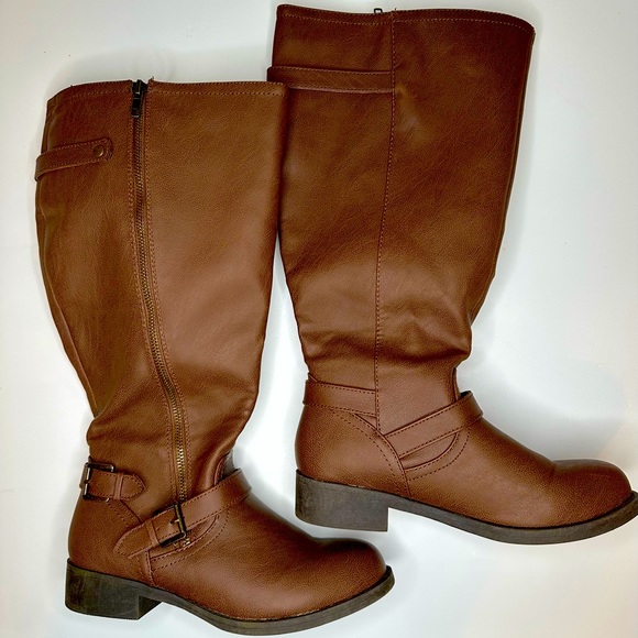 Brash Shoes Brash Boots Women 65w Full Zip Tall Riding Brown Faux